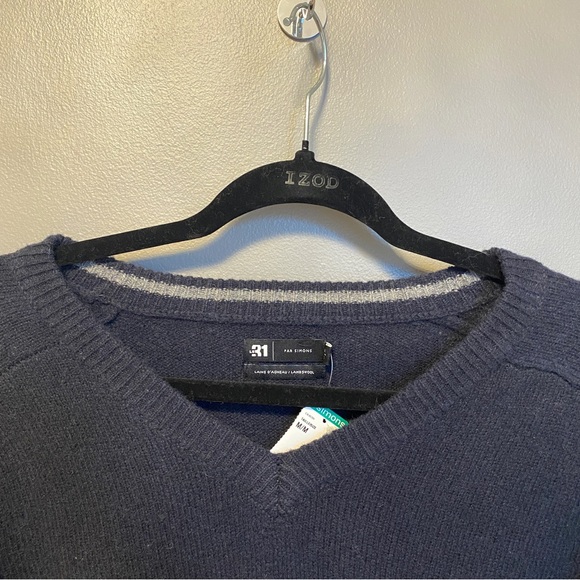Le31 PAR SIMONS V-Neck 100%Lambswool Navy Sweater Men NWT Sweater - Picture 4 of 7